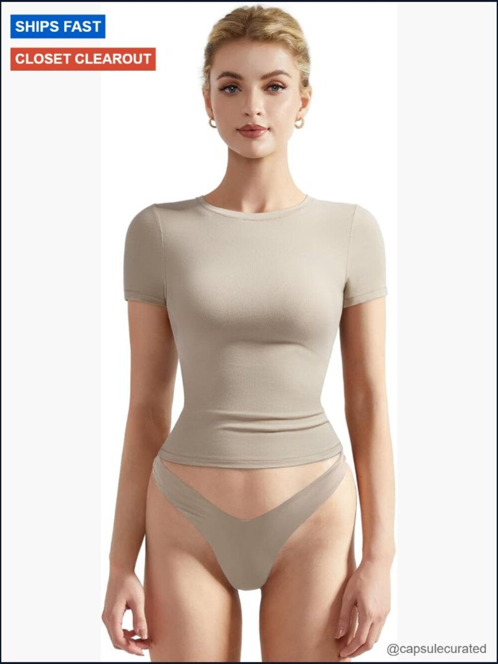 Fitted Cotton Ribbed Crew Neck Short Sleeve Crop Top